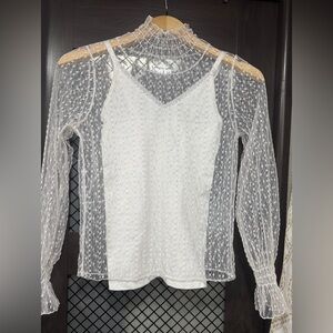 Elegant White Lace Women's Top with lace cami